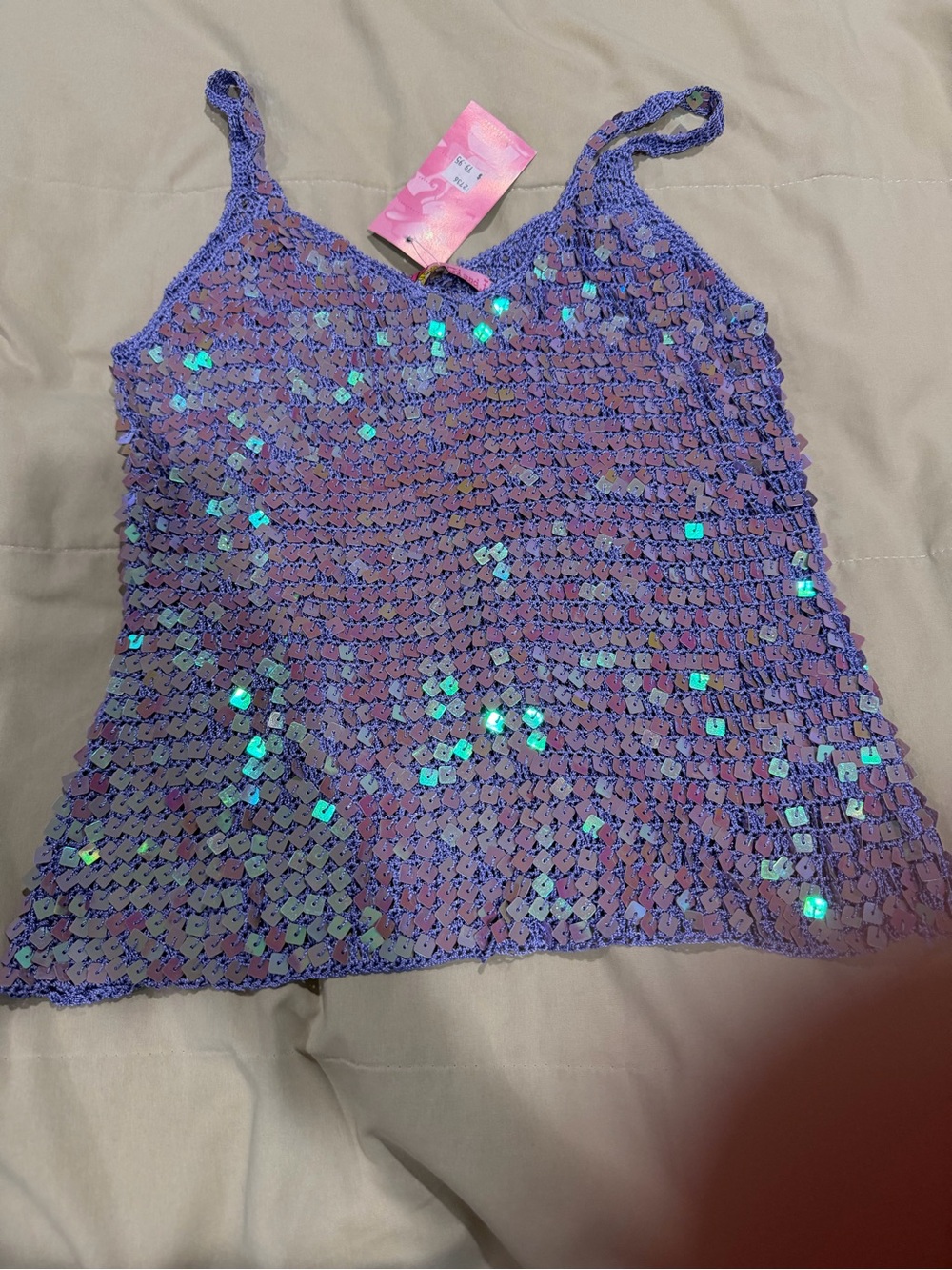 Iridescent Lavender Sequin Crochet Camisole